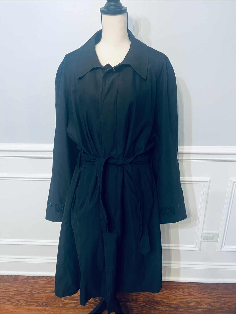 London Fog Men’s Vintage Trench Coat Black Belted Faux Suede NO liner XL/XXL
